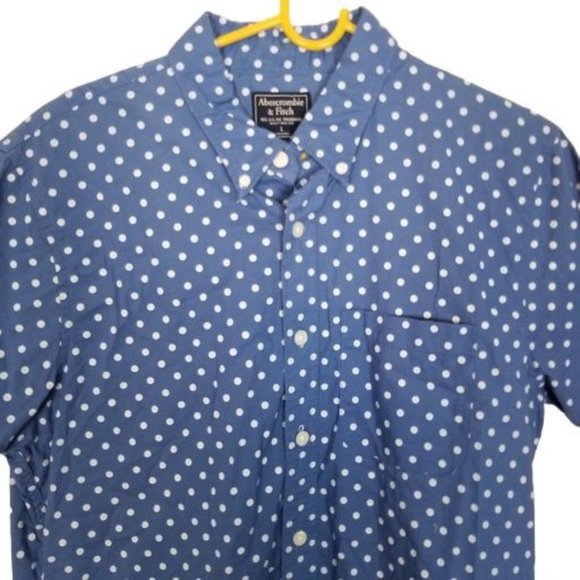 Abercrombie & Fitch Mens L Blue Polk Dots Short Sl - Picture 2 of 7
